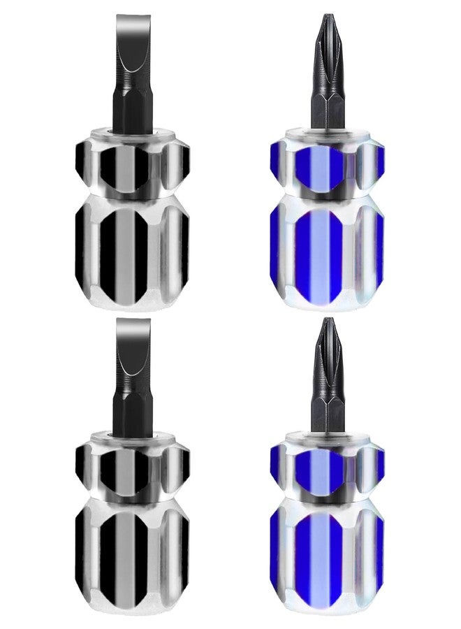 TARINI 4Pcs Small Screwdriver Set, Stubby Mini Screwdriver Set - Flat & Phillips Head Precision Repair Tools, Black Blue Anti-Slip Handle for Sewing Machines Small Appliances Crafts - Image 1
